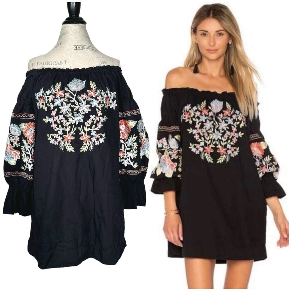 Free People | Women | Fleur Du Jour Embroidered Off Shoulder Mini Dress | XS